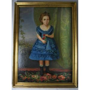 Ritratto di bambina con vestito blu, Scuola Italiana 1880
